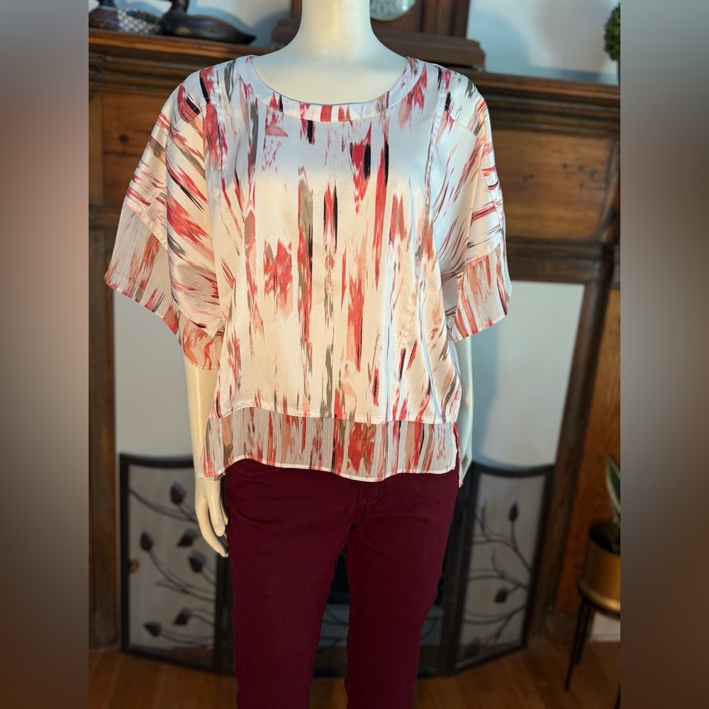 DKNY Abstract Red and Black Top